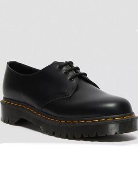 Dr. Martens Black Leather 3-Eye Oxford with Yellow Stitching